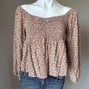 American Eagle Baby Doll Floral Peasant Off The Shoulder Blouse Size Medium